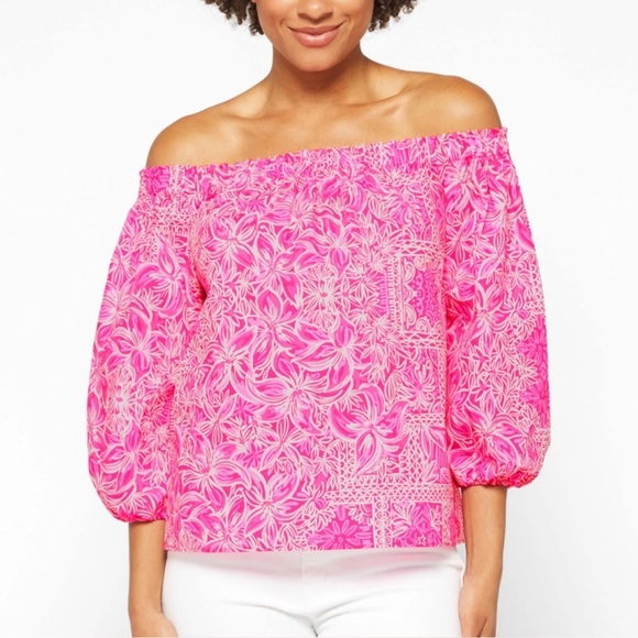 Lilly Pulitzer Winifred Top Pinata Pink New Blooms On The Bloc Medium 1206 - Picture 1 of 4